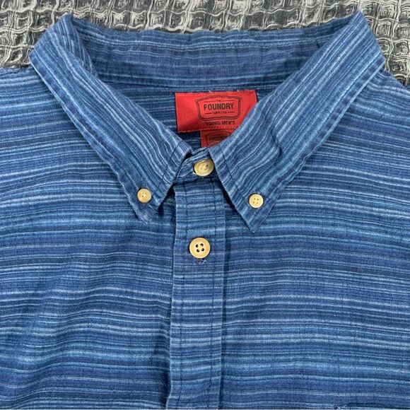FOUNDRY SUPPLY CO Young Men's Blue Short Sleeve Button Down Shirt 3XL #867 - Picture 4 of 8